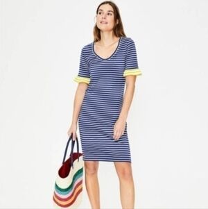 Boden Blue and White Striped Imogen Jersey Dress with Frill Sleeves 2